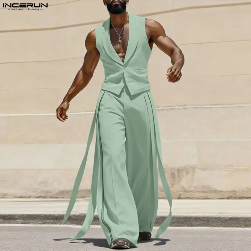 Mens Fashion Streetwear - طقم رجالي من INCERUN بلون موحد