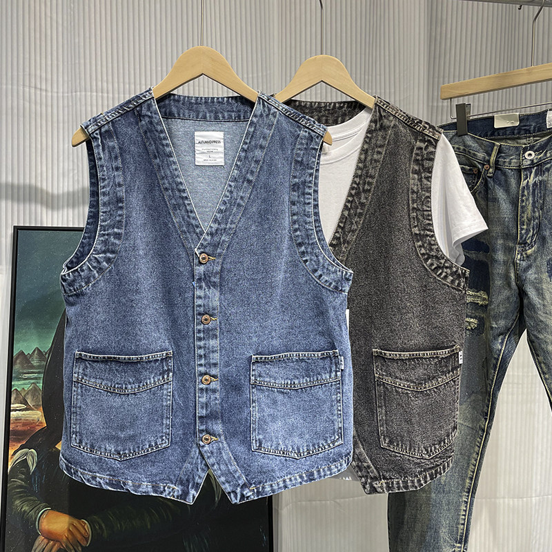 Men'S Fashion Vest With Jeans - الرجال اليابانية الشارع الشهير Cityboy ريترو