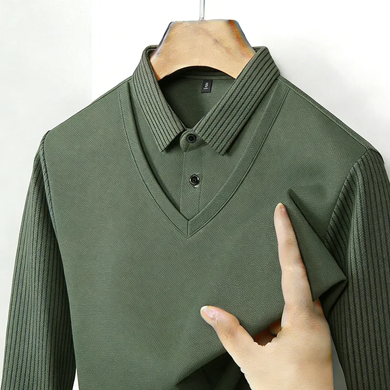Men'S Fashion Course - قميص رجالي بياقة مزدوجة وهمية، ياقة