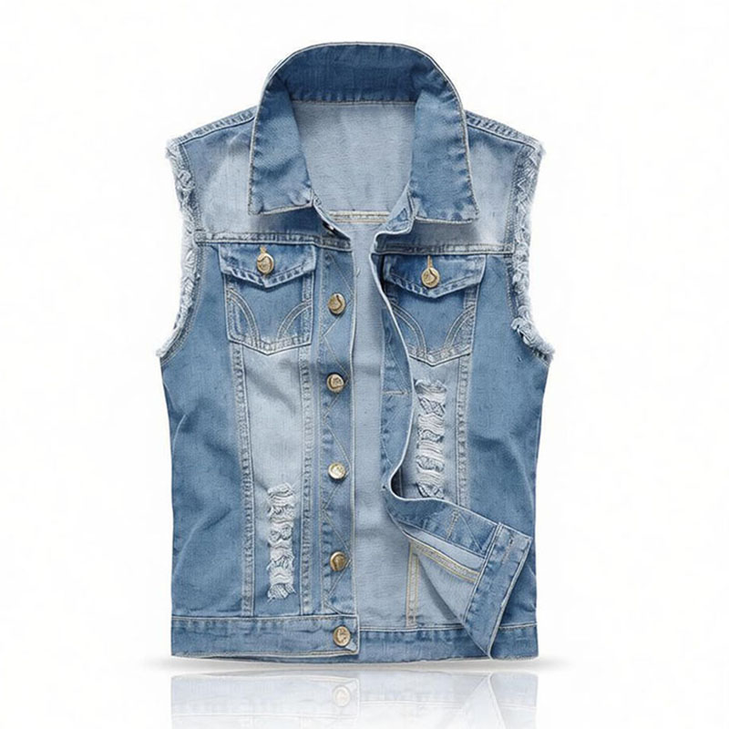 Men'S Fashion Vest With Jeans - سترة رجالية من الدنيم باللون الأزرق
