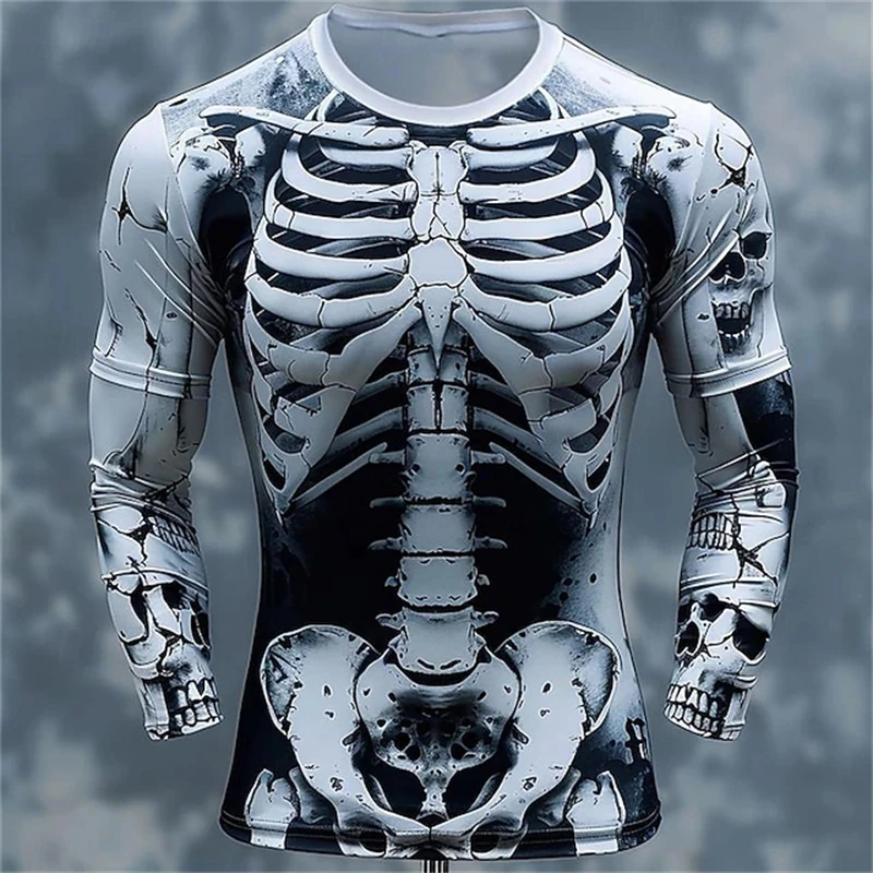 Mens Fashion Streetwear - تيشيرتات رجالية بنقشة جمجمة ثلاثية الأبعاد،
