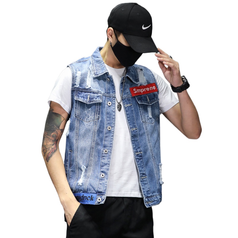 Men'S Fashion Vest With Jeans - جديد أزياء الرجال الأزرق الدنيم سترات