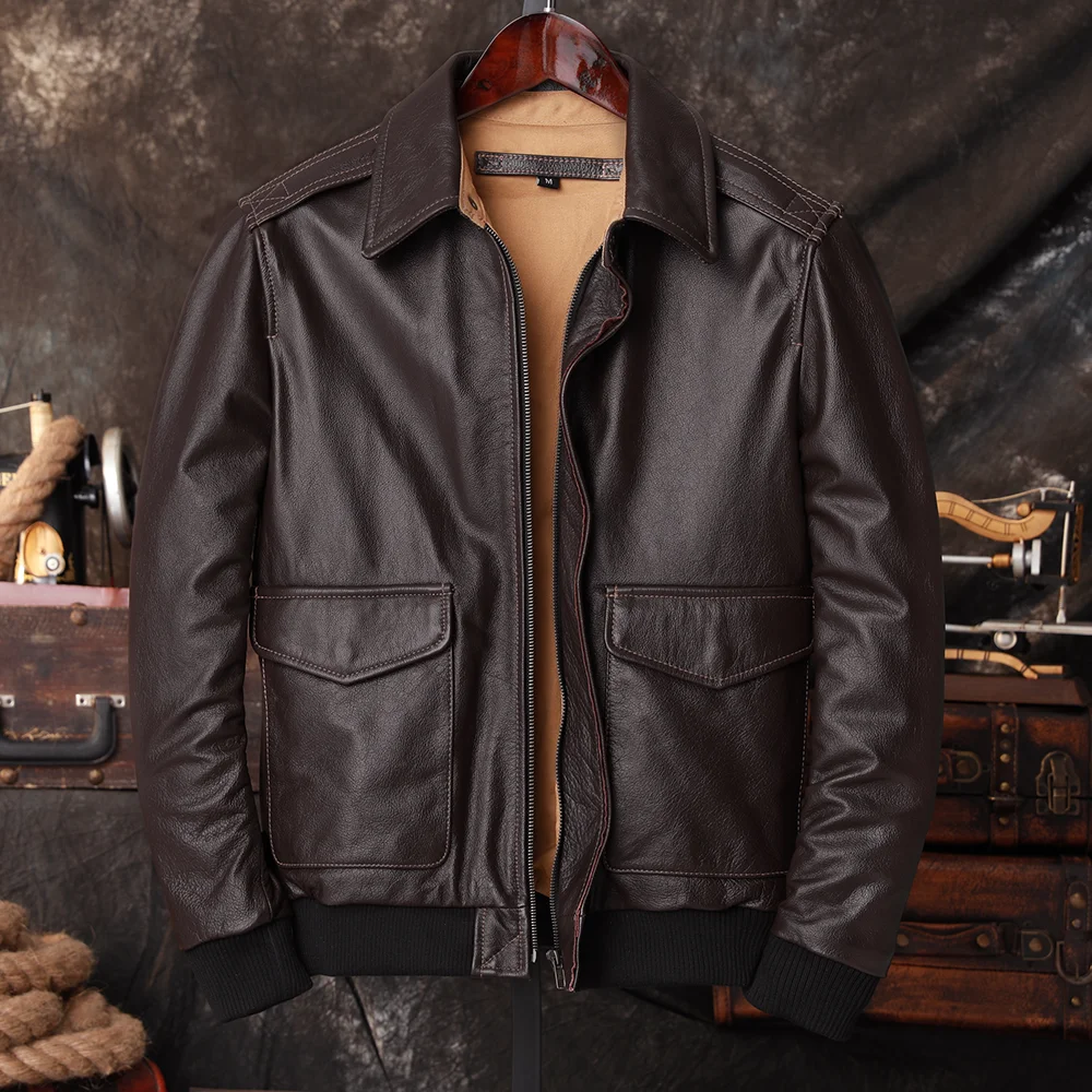 Bomber Jacket Men - سترة طيار A2 من الجلد الطبيعي