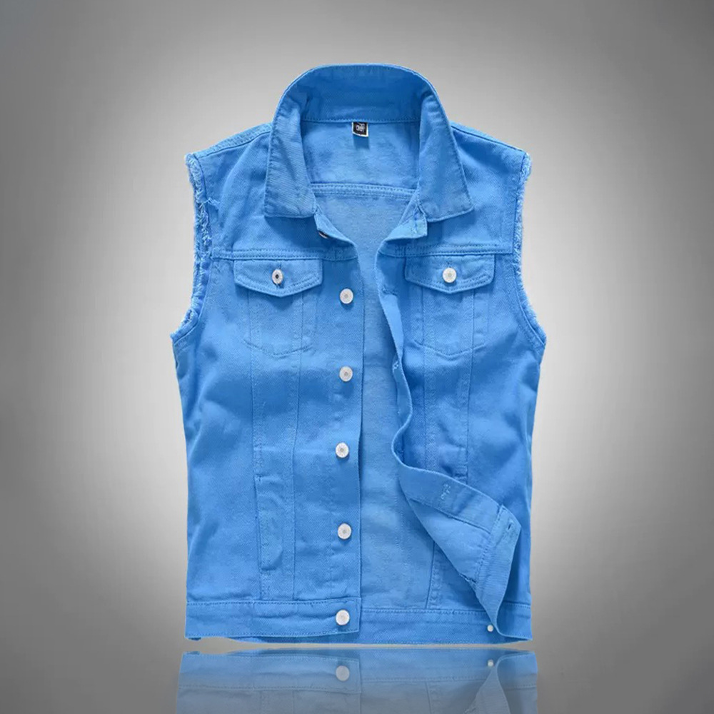 Men'S Fashion Vest With Jeans - سترات جينز رجالية عصرية جديدة باللون