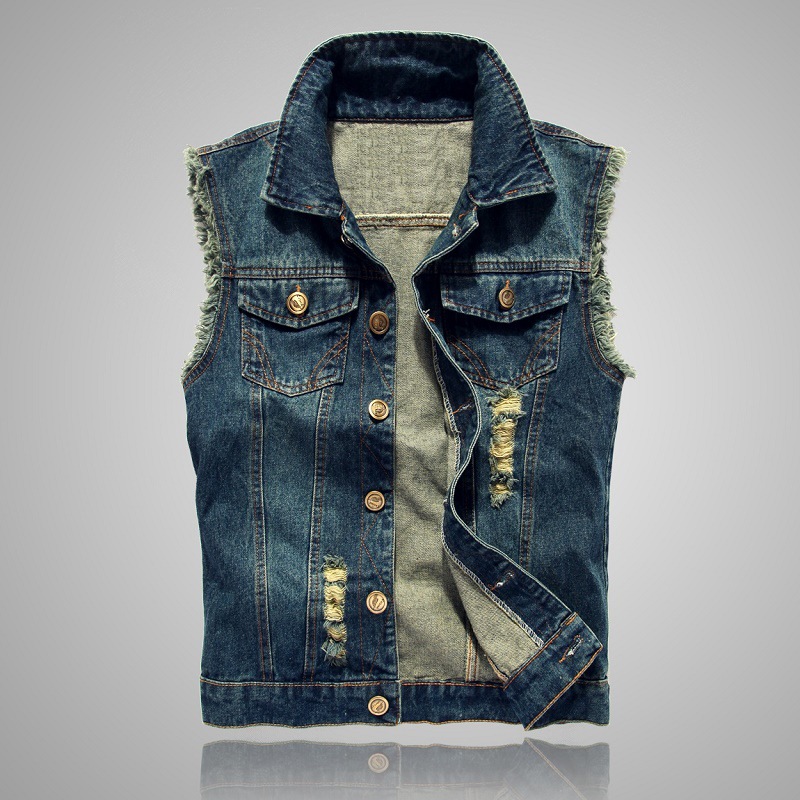 Men'S Fashion Vest With Jeans - سترات جينز رجالية ممزقة بدون أكمام