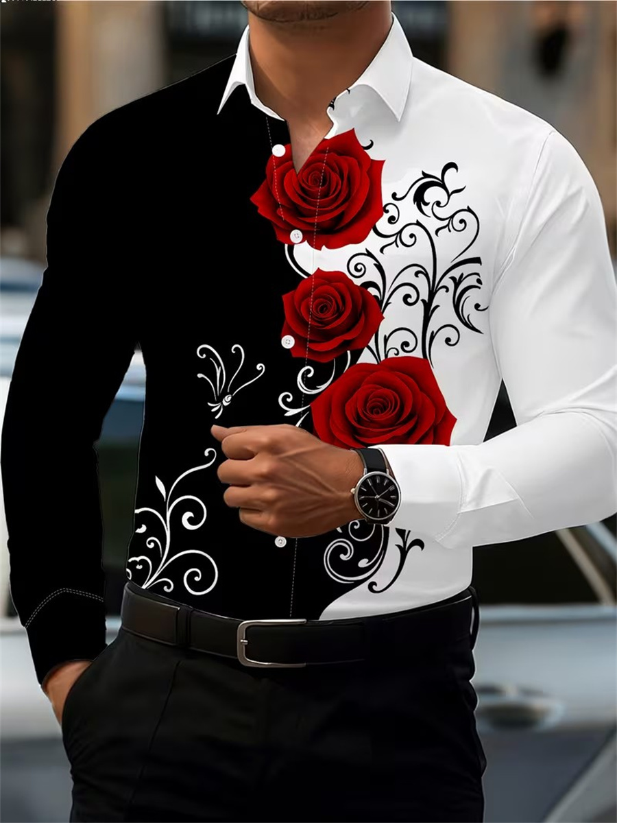 Men'S Fashion Course - قميص رجالي بأكمام طويلة مزين بطبعة