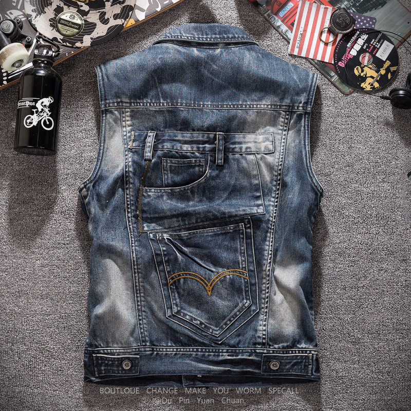 Men'S Fashion Vest With Jeans - سترة جينز عصرية للدراجات النارية، صدرية