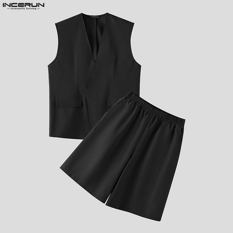 Mens Fashion Streetwear - طقم رجالي من INCERUN بلون موحد