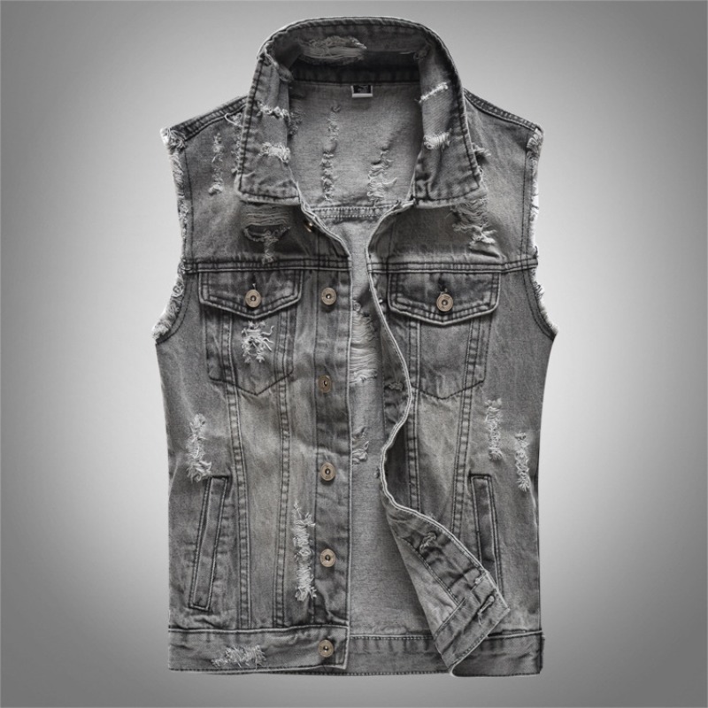 Men'S Fashion Vest With Jeans - سترات رجالية جديدة من الدنيم الرمادي