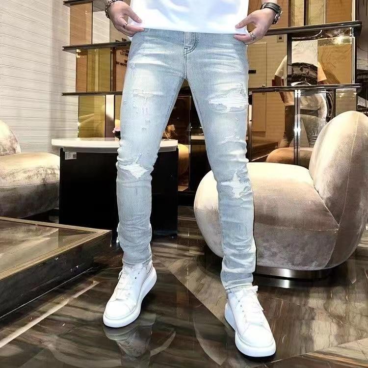 2025 صيف جديد ثقوب الصناعة الث - مراجعة Men'S Fashion Jeans 2025 وسعره