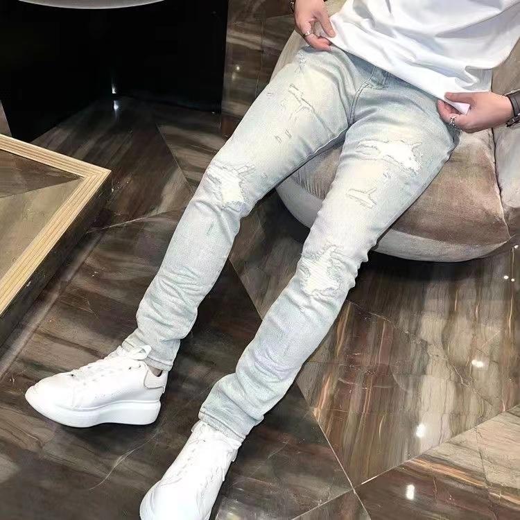 2025 صيف جديد ثقوب الصناعة الث - مراجعة Men'S Fashion Jeans 2025 وسعره