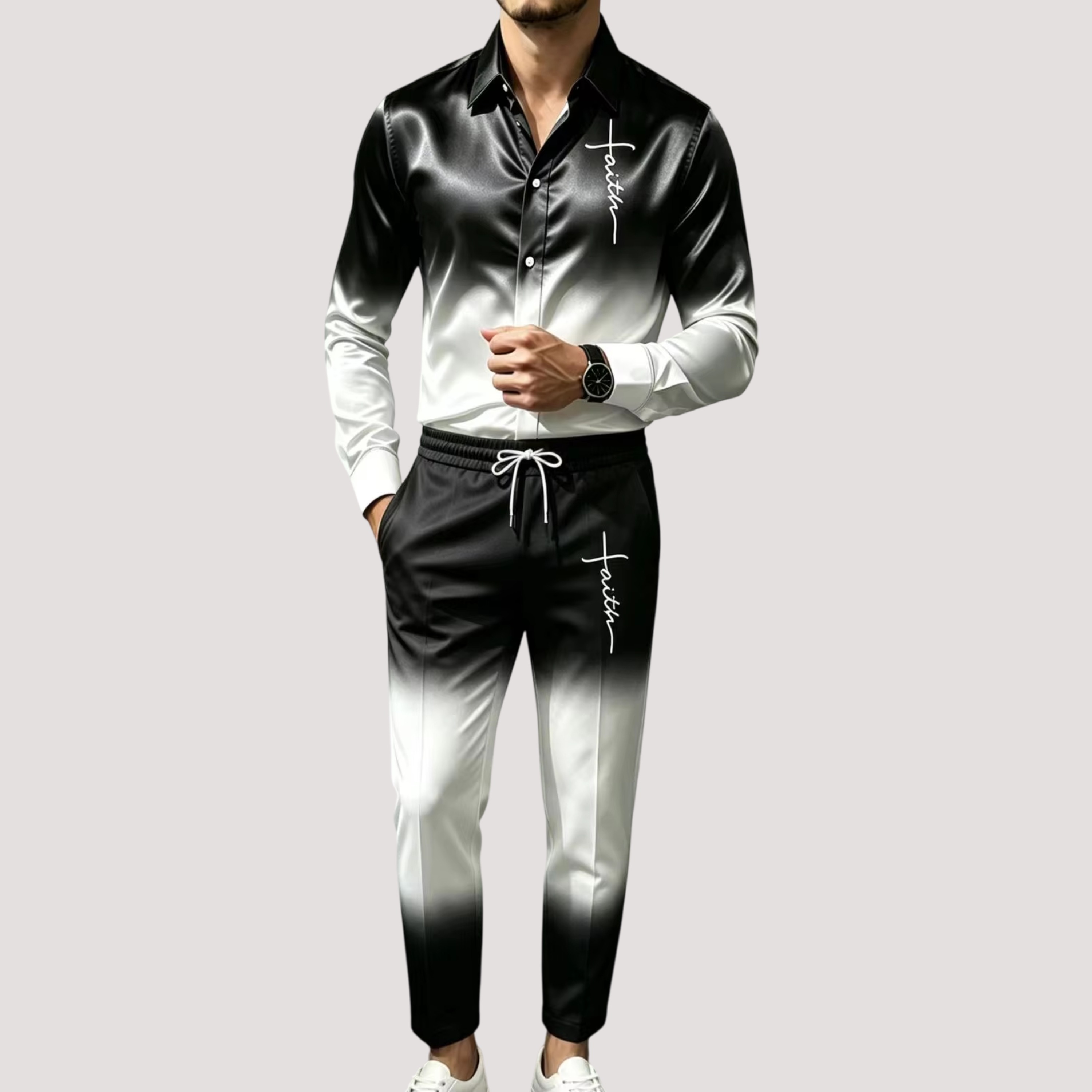 بدلة رياضية رجالية من الساتان  - مراجعة Mens Fashion Streetwear وسعره