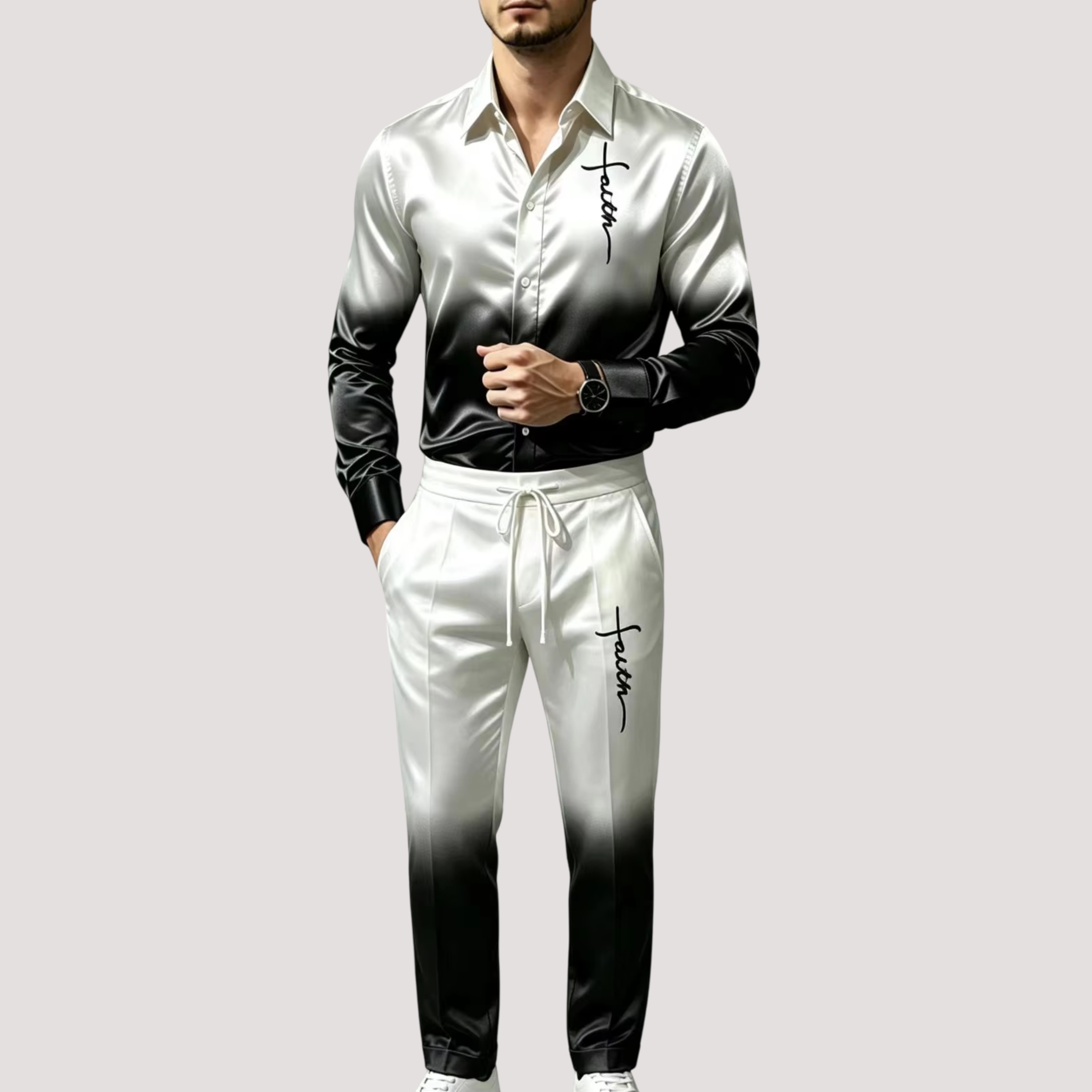 بدلة رياضية رجالية من الساتان  - مراجعة Mens Fashion Streetwear وسعره