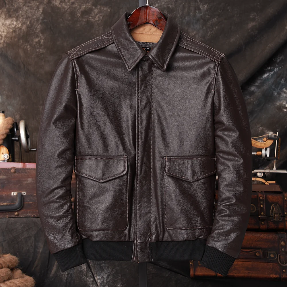 سترة طيار A2 من الجلد الطبيعي  - مراجعة Bomber Jacket Men وسعره
